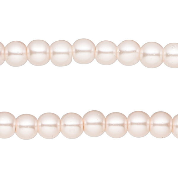 Bead, glass pearl, pink, 5-6mm round. Sold per pkg of (2) 15-inch strands, approximately 140 beads. image number 0