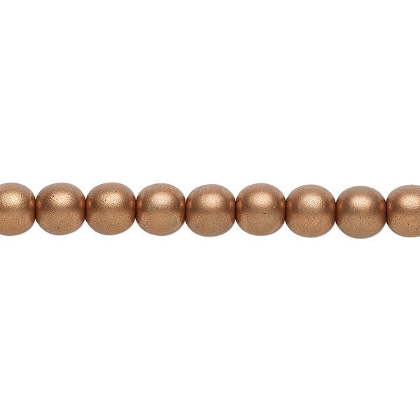 Bead, Czech glass druk, opaque satin metallic light copper, 6mm round. Sold per 15-1/2" to 16" strand. image number 0