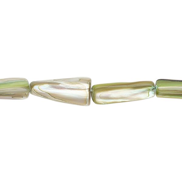 Bead, mother-of-pearl shell (dyed), yellow-green, 9x5mm-13x8mm stick, Mohs hardness 3-1/2. Sold per 15-inch strand. image number 0