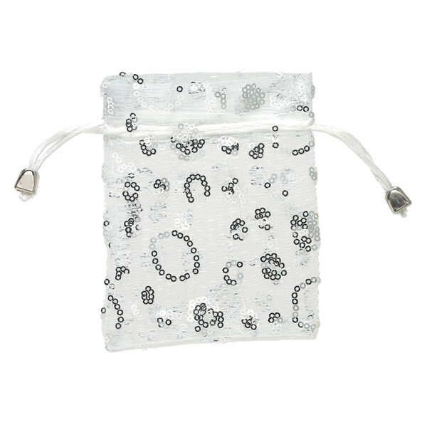 Pouch, polyester/satin/plastic, silver, 4-3/4 x 3-3/4 inches with sequins. Sold per pkg of 3. image number 0