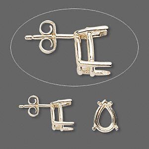 Earstud 1pkg2 Sure-Set™ 14Kt gold, 10x7mm pear pre-notched 4-prong basket-style setting / earnuts, 1 pair