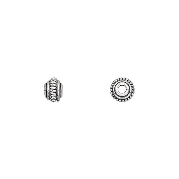 Bead, antiqued sterling silver, 6x4mm fluted rondelle. Sold per pkg of 8. image number 0
