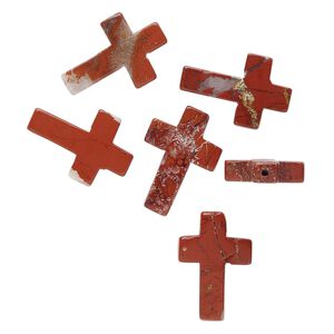 Rainbow brecciated jasper 1pkg6, half-drilled cross drop natural 21x15mm-22x16mm