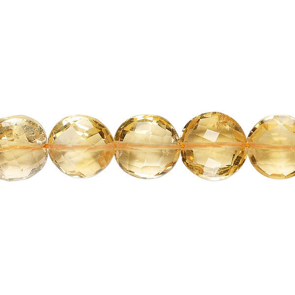 Bead, citrine (heated), 7-10mm faceted puffed round, B grade, Mohs hardness 7. Sold per 8-inch strand, approximately 25 beads. image number 0