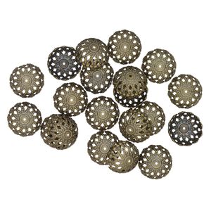 Bead cap, antique brass-finished "pewter" (zinc-based alloy), 17mm fancy dome with cutouts, fits 16-18mm beads. Sold per pkg of 20.