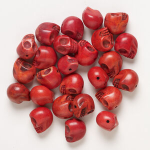 Bead mix, "howlite" (imitation) resin 1pkg25, opaque red and dark red, 17x14mm-18x15mm skull.
