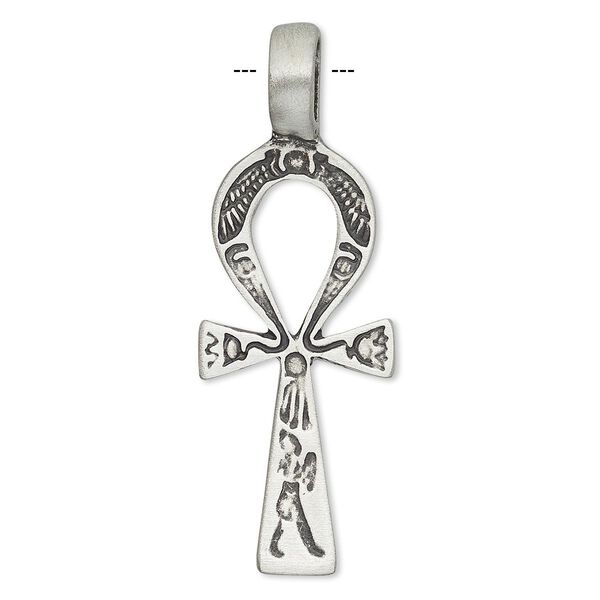 Pendant, antique pewter (tin-based alloy), 48x17mm ankh. Sold individually. image number 0