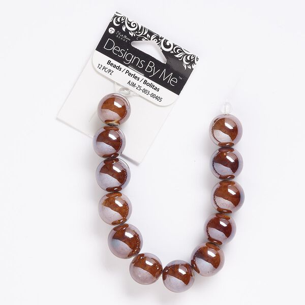 Bead, porcelain, luster brown, 16-17mm round with 3mm hole. Sold per 8-inch strand. image number 0