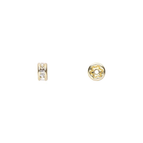 Bead 12pk crystal gold plate, Preciosa Czech crystal 4.5x2.5mm rondelle image number 0