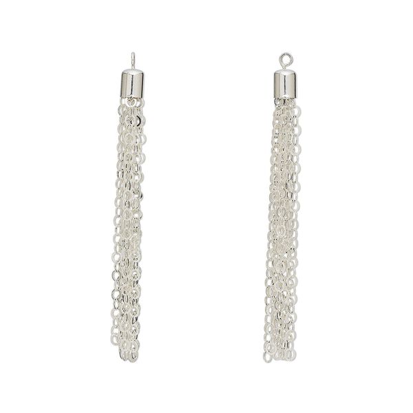 Focal, 1pkg2 silver-plated brass, 3 x 1/4 inch tassel with cable chain. image number 0