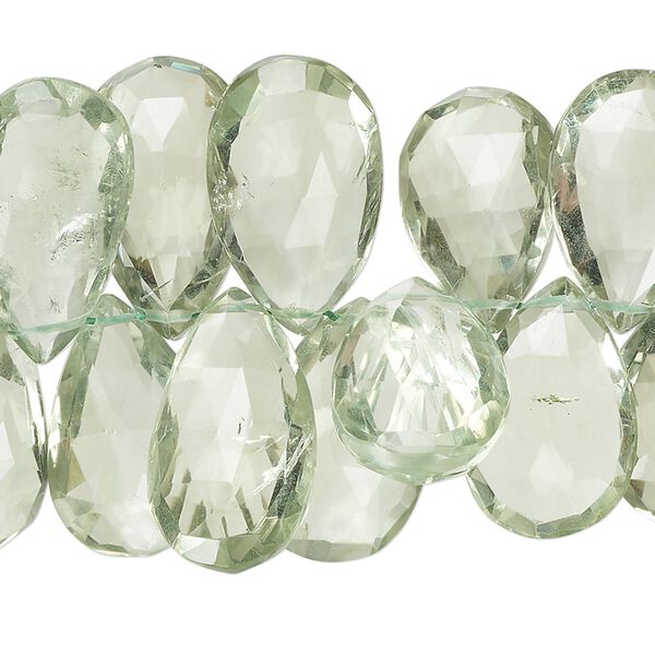 Green quartz 1pkg1, hand-cut top-drilled faceted puffed teardrop bead 7 inch 14x10mm-28x13mm image number 0
