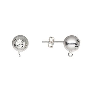 Earstud 1pkg2 sterling silver, 8mm diamond-cut ball / closed loop / earnuts, 1 pair