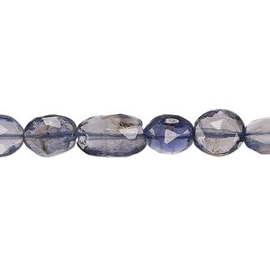 Iolite 1pkg1, hand-cut faceted puffed oval bead 8 inch 8x7mm-11x8mm