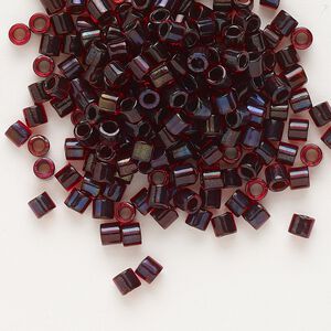 Seed bead, Delica®, glass, pkg/250g, #8 round, translucent garnet-lined luster ruby (DBL-0297).
