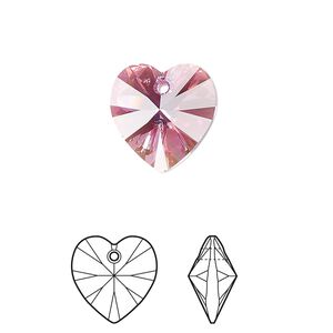 Drop 144pk rose AB, Swarovski® 14mm pendant heart 6228
