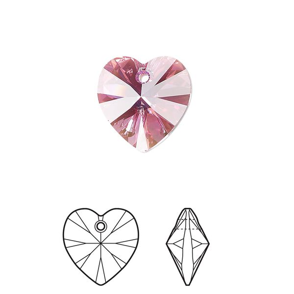 Drop 144pk rose AB, Swarovski® 14mm pendant heart 6228 image number 0