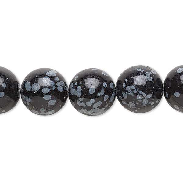 Bead, snowflake obsidian (natural), 12mm round, B grade, Mohs hardness 5 to 5-1/2. Sold per 15-1/2" to 16" strand. image number 0