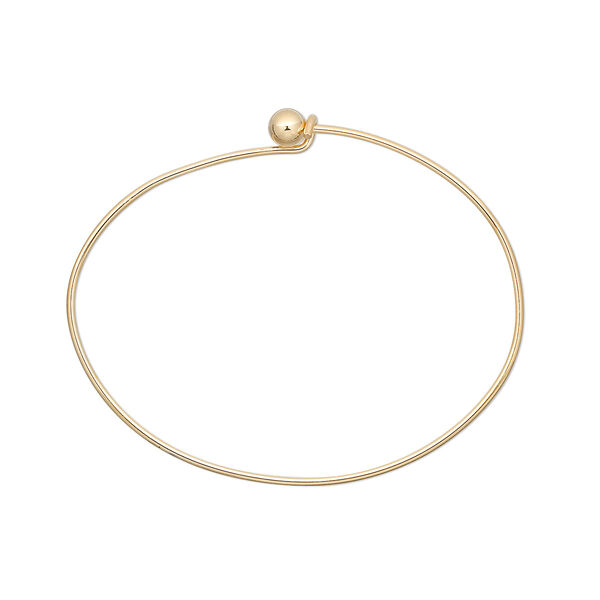 Bracelet, bangle, gold-plated brass, 1.5mm wide oval with 5.5mm twist-off bead end and hook closure, 7 inches. Sold per pkg of 10. image number 0