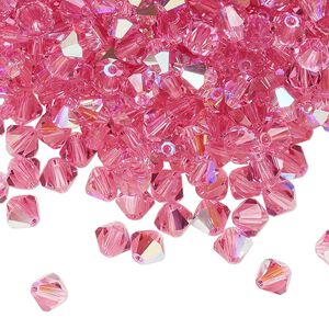 Bead 144pk rose glitter, Preciosa Czech crystal 5mm bicone