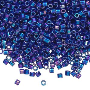 Seed bead, Delica®, glass, pkg/50g, #8 round, opaque rainbow cobalt (DBL-0165).