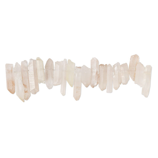 Bead, peach quartz (natural), 15x4mm-28x6mm hand-cut top-drilled point, C grade, Mohs hardness 7. Sold per 4-inch strand, approximately 15 beads. image number 0