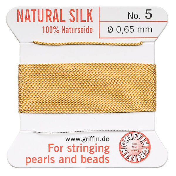 Thread, Griffin, silk, amber yellow, size #5. Sold per 2-meter card (approximately 78 inches). image number 0