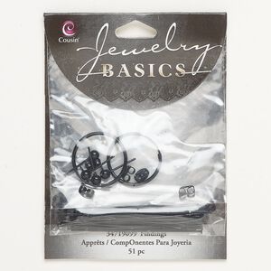 Finding assortment, steel, pkg/51, black finish, assorted shapes.