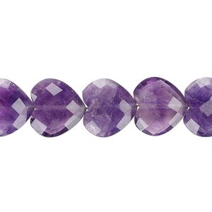 Amethyst 1pkg20, hand-cut faceted heart bead natural, 12x11mm