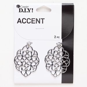 Focal 1pkg2 silver-finished brass and steel, 40x30mm fancy leaf.