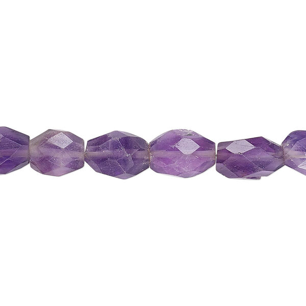 Amethyst 1pkg1, hand-cut faceted puffed oval bead natural C+ grade, 6 inch 8x7mm-12x8mm image number 0