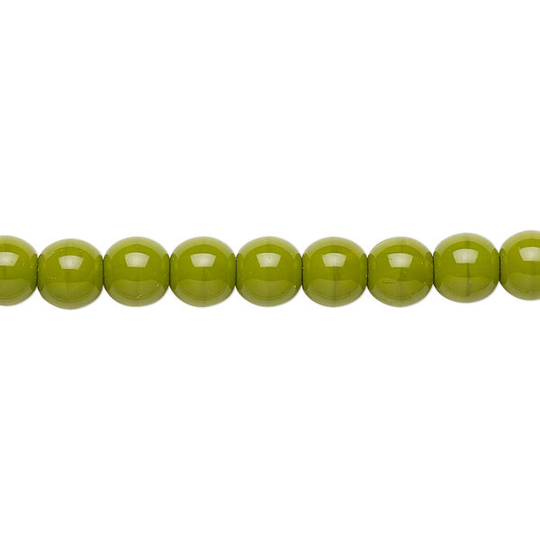 Bead, Preciosa, Czech glass druk, opaque chartreuse, 6mm round. Sold per 15-1/2" to 16" strand. image number 0