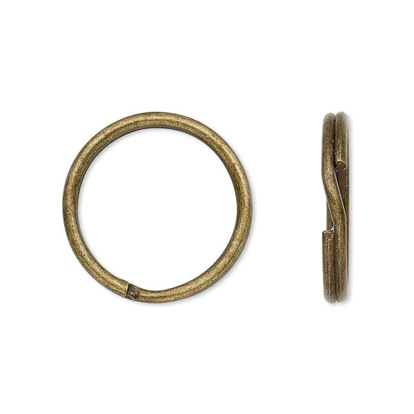 Split ring, antique brass-plated steel, 20mm round. Sold per pkg of 10. image number 0