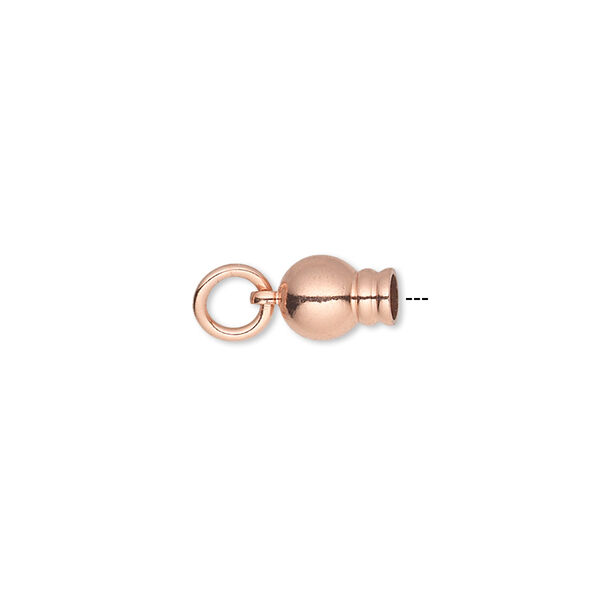 Ball end, copper-plated brass, 11x6mm with jump ring, for use with Dione® Easy-On Chain. Sold per pkg of 2. image number 0