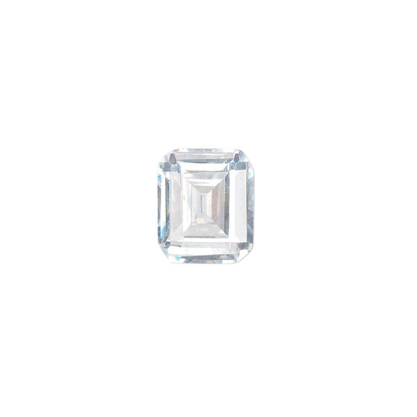 Gem, cubic zirconia, white, 12x10mm faceted emerald-cut, Mohs hardness 8-1/2. Sold individually. image number 0