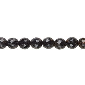 Black-brown obsidian 1pkg1, faceted round bead natural 15.5-16 inch 6mm
