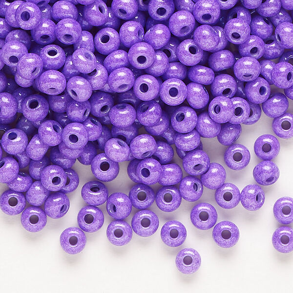 Seed bead, Preciosa Ornela Czech glass, pkg/50g, #6 rocaille, opaque terra dyed lilac luster chalkwhite, (16328). image number 0