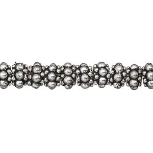 Bead, antique silver-plated copper, 7x5mm beaded rondelle. Sold per 1-troy ounce pkg, approximately 30-35 beads.