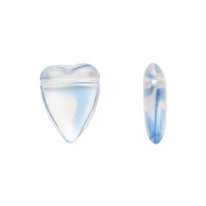 Bead, Czech pressed glass, blue/clear, 18x13mm heart. Sold per 15" to 16" strand.