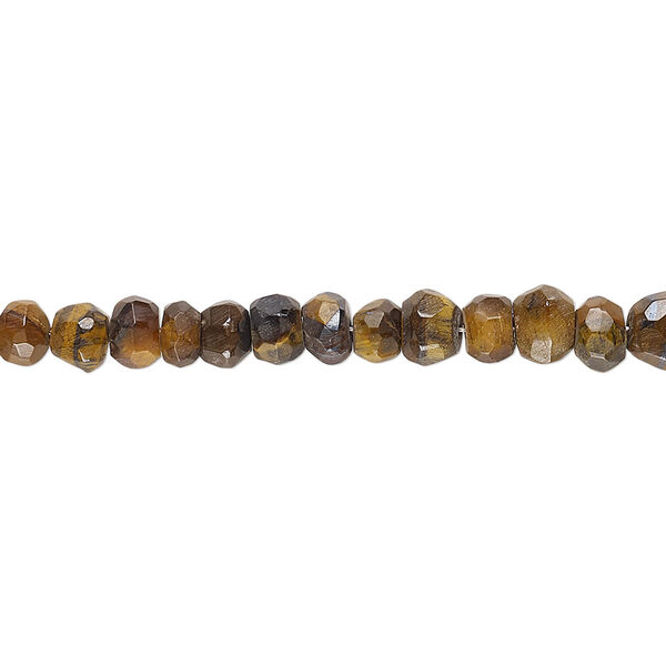 Bead, tigereye (natural), 4x3mm-6x4mm hand-cut faceted rondelle with 0.4-1.4mm hole, C grade, Mohs hardness 7. Sold per 17-inch strand. image number 0