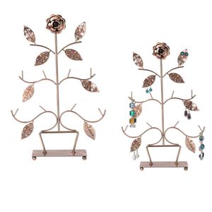 Display, necklace / bracelet / earring, antiqued copper-finished steel, 17 x 11-1/2 x 3-inch leafy tree with rose. Sold individually.