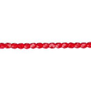 Bead, Czech fire-polished glass, light red, 3mm faceted round. Sold per pkg of 1,200 (1 mass).