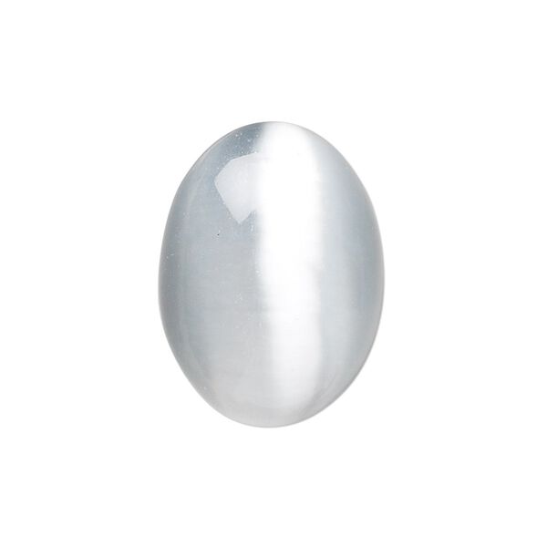 Cabochon, cat's eye glass (fiber optic glass), grey, 8x6mm calibrated oval, quality grade. Sold per pkg of 10. image number 0