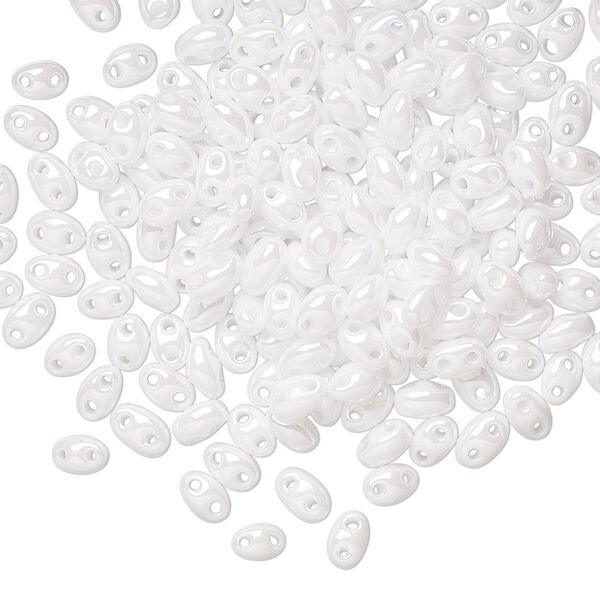 Seed bead, Preciosa Twin™ Czech glass, pkg/50g, 5x2.5mm oval, opaque snow white luster alabaster, (46102). image number 0