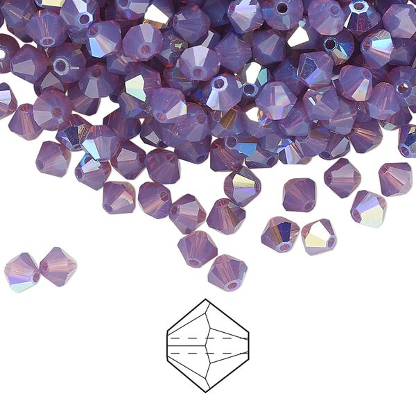 Bead 48pk amethyst opal AB, Preciosa Czech crystal 4mm bicone image number 0