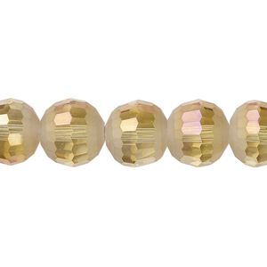 Bead 1pk 96 facets translucent golden champagne AB half-matte, Celestial Crystal® 12mm round 8 inch