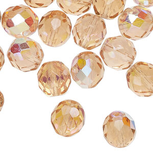 Bead 1pkg600, Czech fire-polished glass, light rose AB, 10mm faceted round. 1/2 mass.