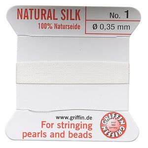 Thread, Griffin, silk, white, size #1. Sold per 2-meter card (approximately 78 inches).