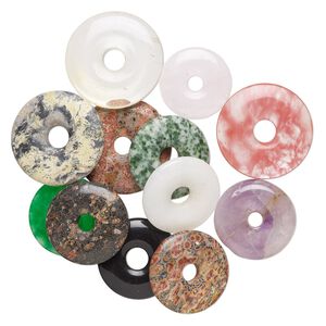 Multi-gemstone / glass 1pkg12, donut focal mix 25-35mm