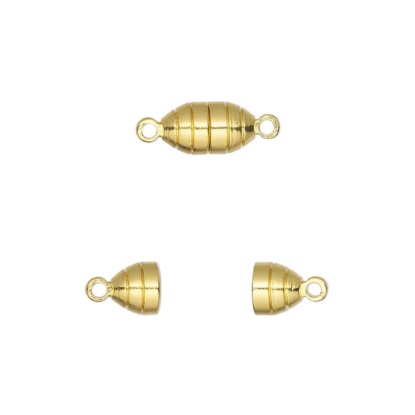 Clasp, magnetic, gold-finished brass, 10x5mm oval. Sold per pkg of 10. image number 0