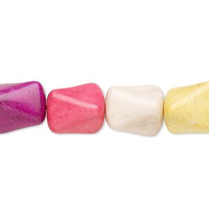 Bead, "howlite" (imitation) resin. mixed colors, 12x10x10mm-12x11x10mm twisted triangle tube. Sold per 15-inch strand.